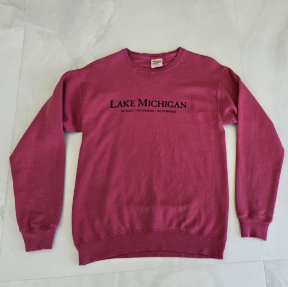 Lake Michigan No Salt - No Sharks - No Worries Crew Sweatshirt - Pink - Small